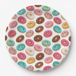 Cute desert sweet donuts illustration pattern paper plates