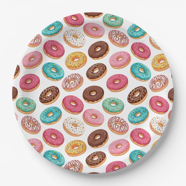 Cute desert sweet donuts illustration pattern  paper plates (Front)