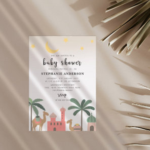 Cute Desert Themed Camel Palm Trees Baby Shower  Invitation