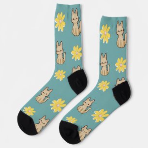 Cute design Adorable cats with flowers l Blue Socks
