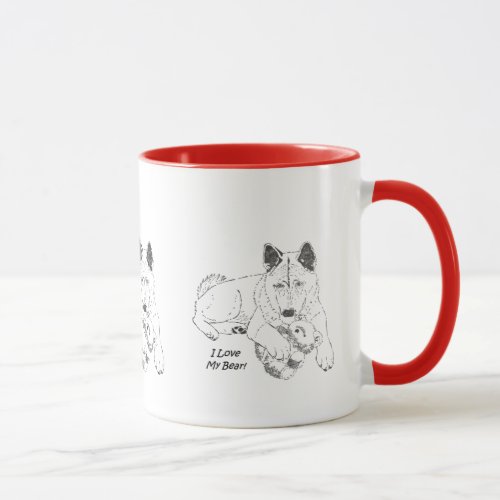 Cute design of dog cuddling teddy bear mug