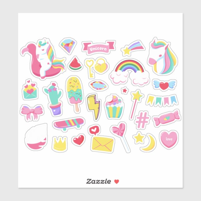 Cute Designs Bundle Unicorn Girls Fairy Stickers (Sheet)