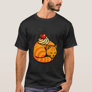 Cute Dessert Art, Sleeping Orange Cat with Cherry T-Shirt