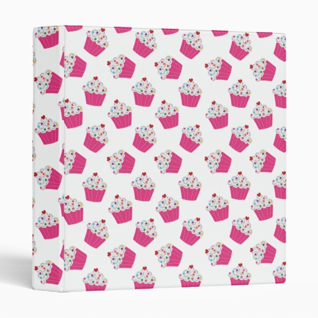 Cute Dessert Bright Pink Cupcake Pattern Binder (Front/Spine)
