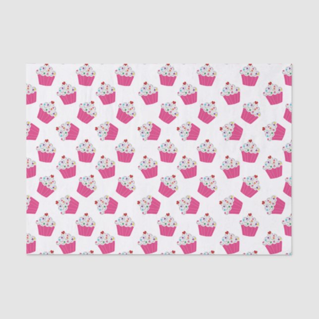 Cute Dessert Bright Pink Cupcake Pattern Tissue Paper (Front)