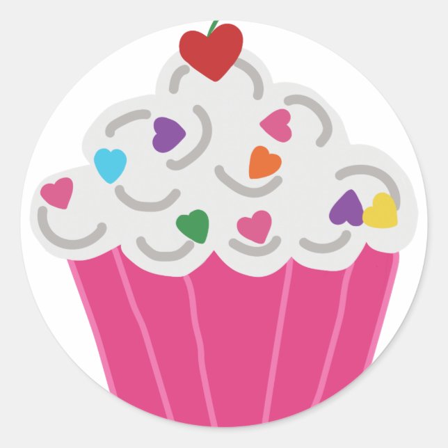 Cute Dessert Pink Cupcake Classic Round Sticker (Front)