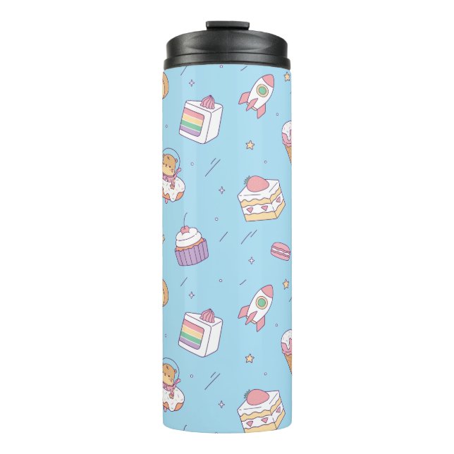 Cute Desserts and Otter Astronaut Doodle Pattern Thermal Tumbler (Front)