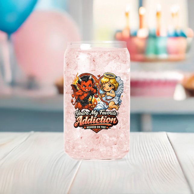 Cute Devil & Angel Valentine Day Love Design Can Glass (Insitu (Baby Shower))