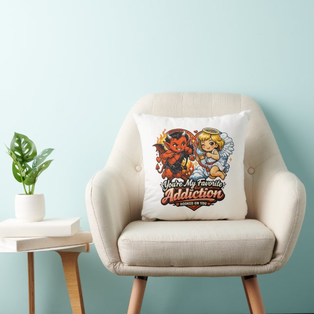 Cute Devil & Angel Valentine Day Love Design Throw Pillow (Chair)
