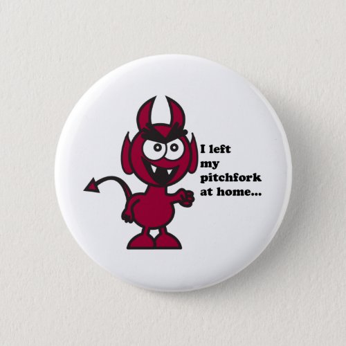 Cute Devil Cartoon Angry Pitchfork Quote Button