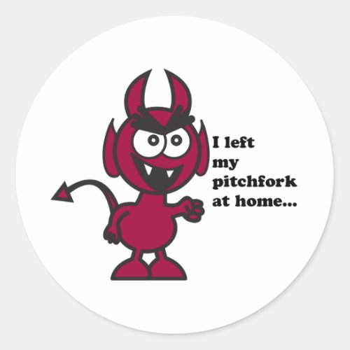 Cute Devil Cartoon Angry Pitchfork Quote Classic Round Sticker