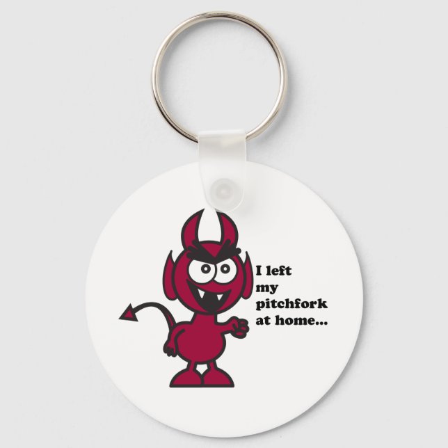 Cute Devil Cartoon Angry Pitchfork Quote Keychain (Front)