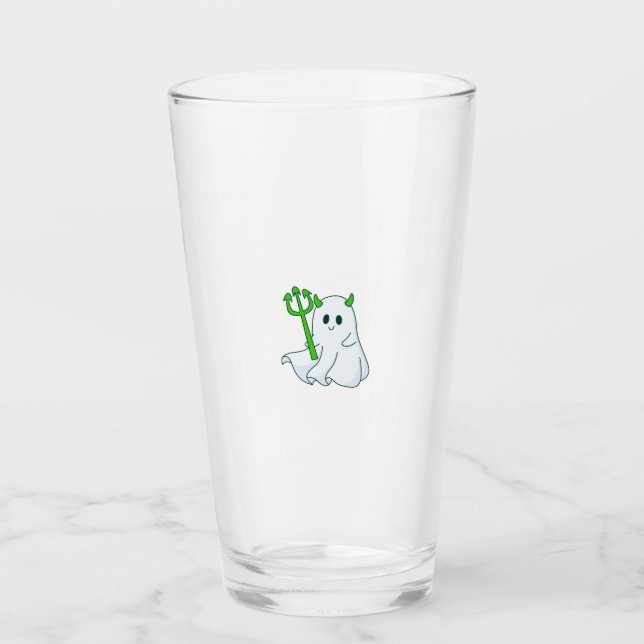 Cute Devil Ghost with Green Trident Glass (Front)