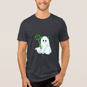 Cute Devil Ghost with Green Trident Tri-Blend Shirt