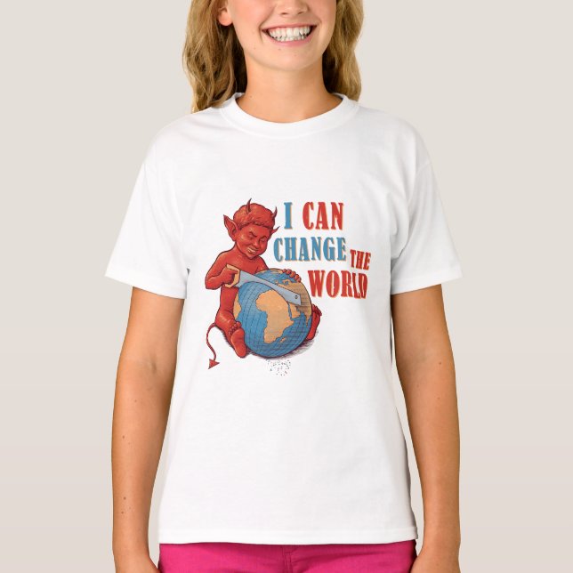 Cute Devil Kid Cartoon – Funny Dark Humor Design T-Shirt (Front)