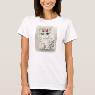Cute Devil Kitten, Little Red Horns Cat Art Tshirt