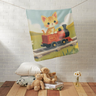 Cute Devon Rex Kitten Toy Train Pastel Baby Blanket