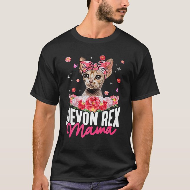 Cute Devon Rex Mama Flower Bandana Cat Lover Mothe T-Shirt (Front)