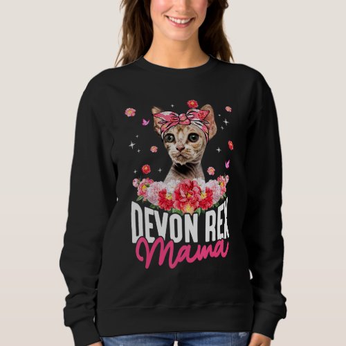 Cute Devon Rex Mama Flower Bandana Cat   Mothers  Sweatshirt