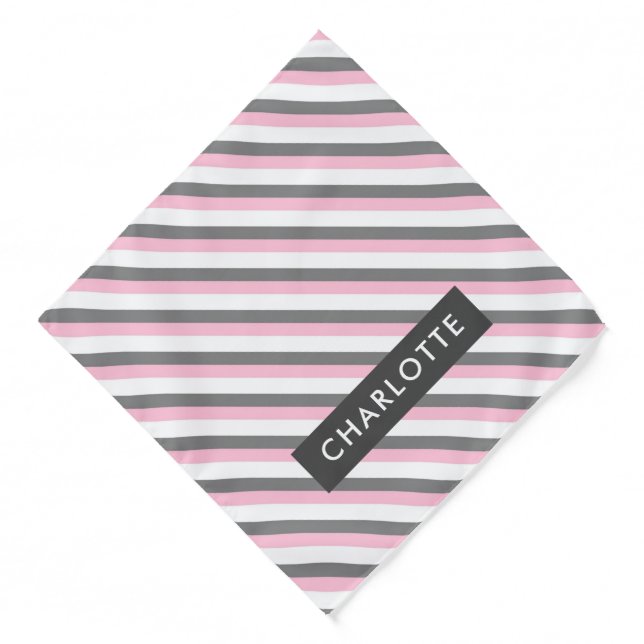 Cute diagonal stripes pattern custom name bandana (Front)