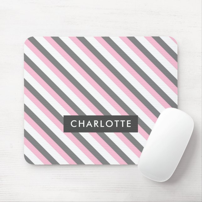 Cute diagonal stripes pattern custom name mouse pad (With Mouse)