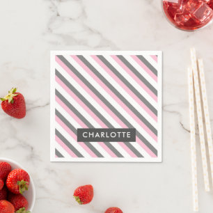 Cute diagonal stripes pattern custom name napkins