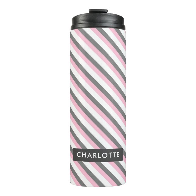 Cute diagonal stripes pattern custom name thermal tumbler (Front)