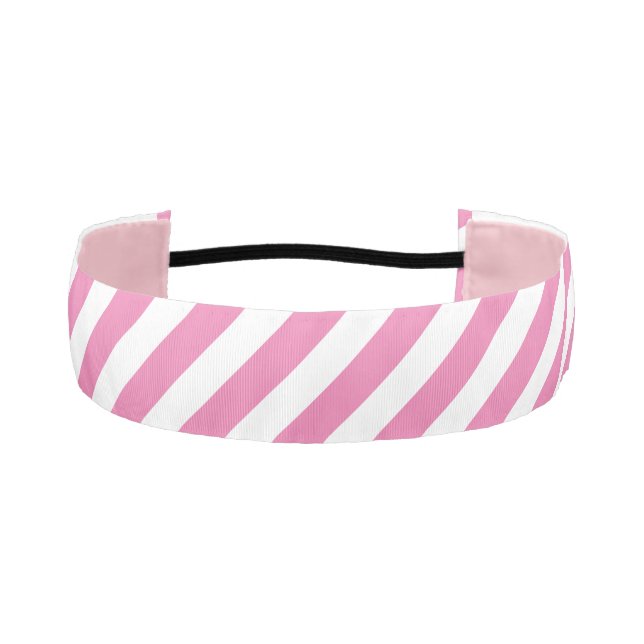 Cute Diagonal White and Pink Striped  Athletic Headband (Front)