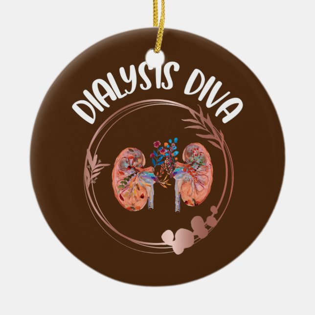 Cute Dialysis Nurse Kidney Art Transplant Tech Ceramic Ornament (Front)