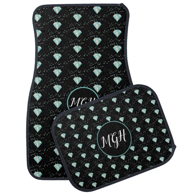 Cute Diamond Confetti Monogrammed  Car Floor Mat (Set)
