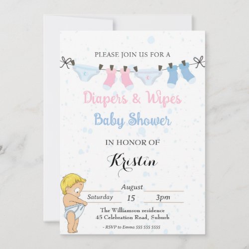 Cute Diaper and Wipes Baby Shower Invitation