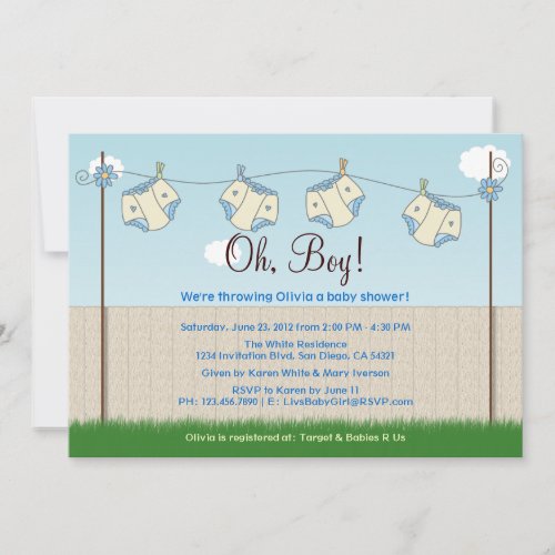 Cute Diaper Clothesline Baby Boy Baby Shower Cards