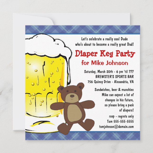 Cute Diaper Keg Party Invitations - Dadcelor Party (Front)
