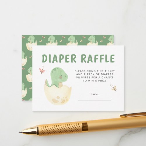 Cute Diaper Raffle Dinosaur Watercolor Baby Shower Enclosure Card