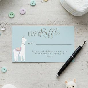 Cute Diaper Raffle Llama Baby Shower Brown Blue Enclosure Card