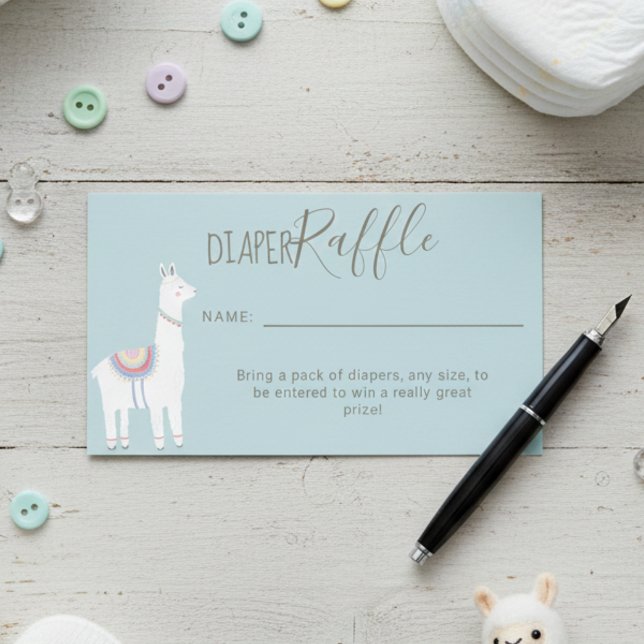 Cute Diaper Raffle Llama Baby Shower Brown Blue Enclosure Card (Creator Uploaded)