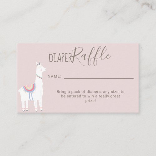 Cute Diaper Raffle Llama Baby Shower Brown pink Enclosure Card