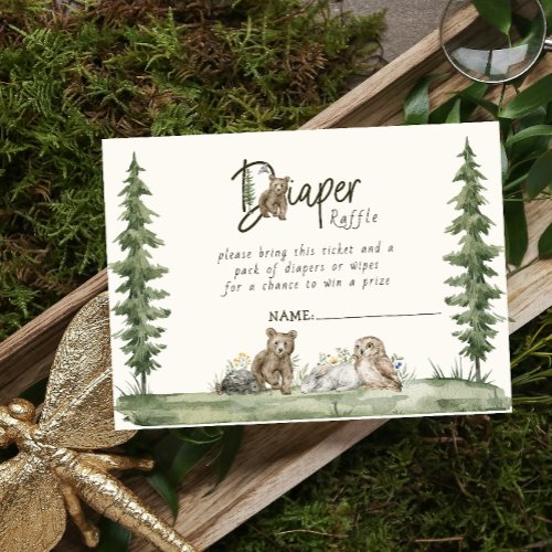 Cute Diaper Raffle Woodland Watercolor Baby Shower Enclosure Card