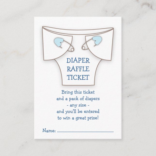 Cute Diaper w Blue Pins Baby Shower Raffle Ticket Enclosure Card (Front)