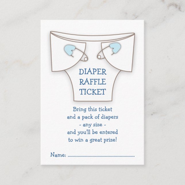 Cute Diaper w Blue Pins Baby Shower Raffle Ticket Enclosure Card (Front)