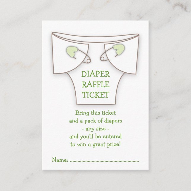 Cute Diaper w Green Pins Baby Shower Raffle Ticket Enclosure Card (Front)