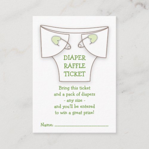Cute Diaper w Green Pins Baby Shower Raffle Ticket Business Cards