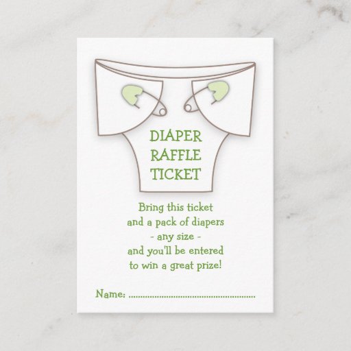 Customizable Cute Diaper w Green Pins Baby Shower Raffle Ticket Business Cards