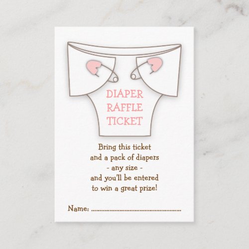 Cute Diaper w Pink Pins Baby Shower Raffle Ticket Enclosure Card