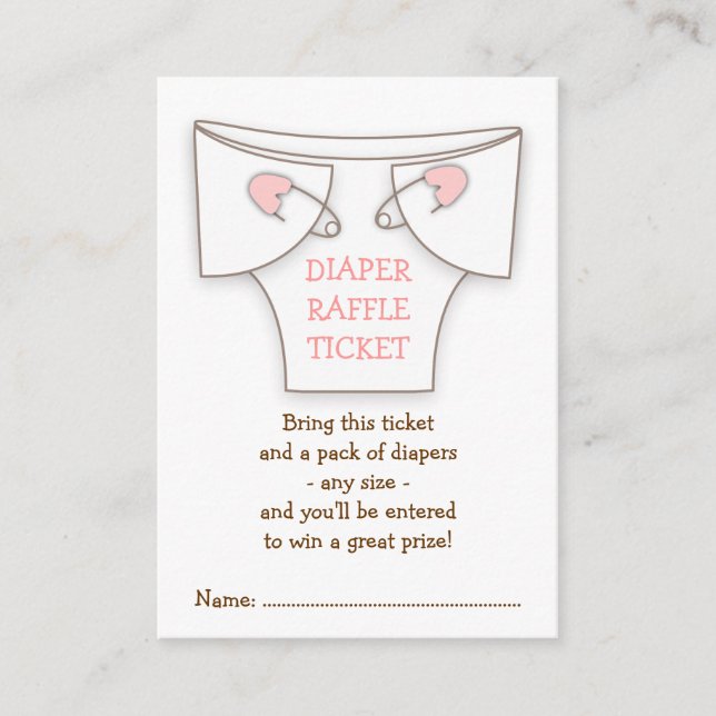Cute Diaper w Pink Pins Baby Shower Raffle Ticket Enclosure Card (Front)