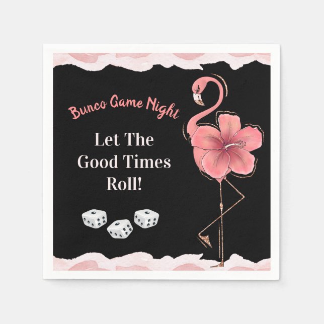 Cute Dice Good TImes Roll Pink Flamingo Bunco Napkins (Front)