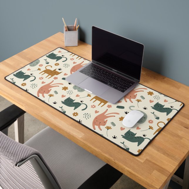 Cute different funny cats seamless pattern desk mat (Office 2)