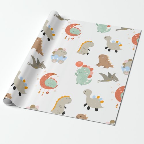 Cute Different types dino dinosaurs for children W Wrapping Paper