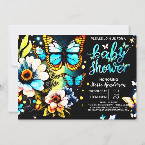 Cute Digital Butterfly Boy Baby Shower Invitation
