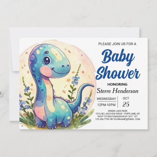 Cute Digital Chic Dinosaur Boy Baby Shower Invitation